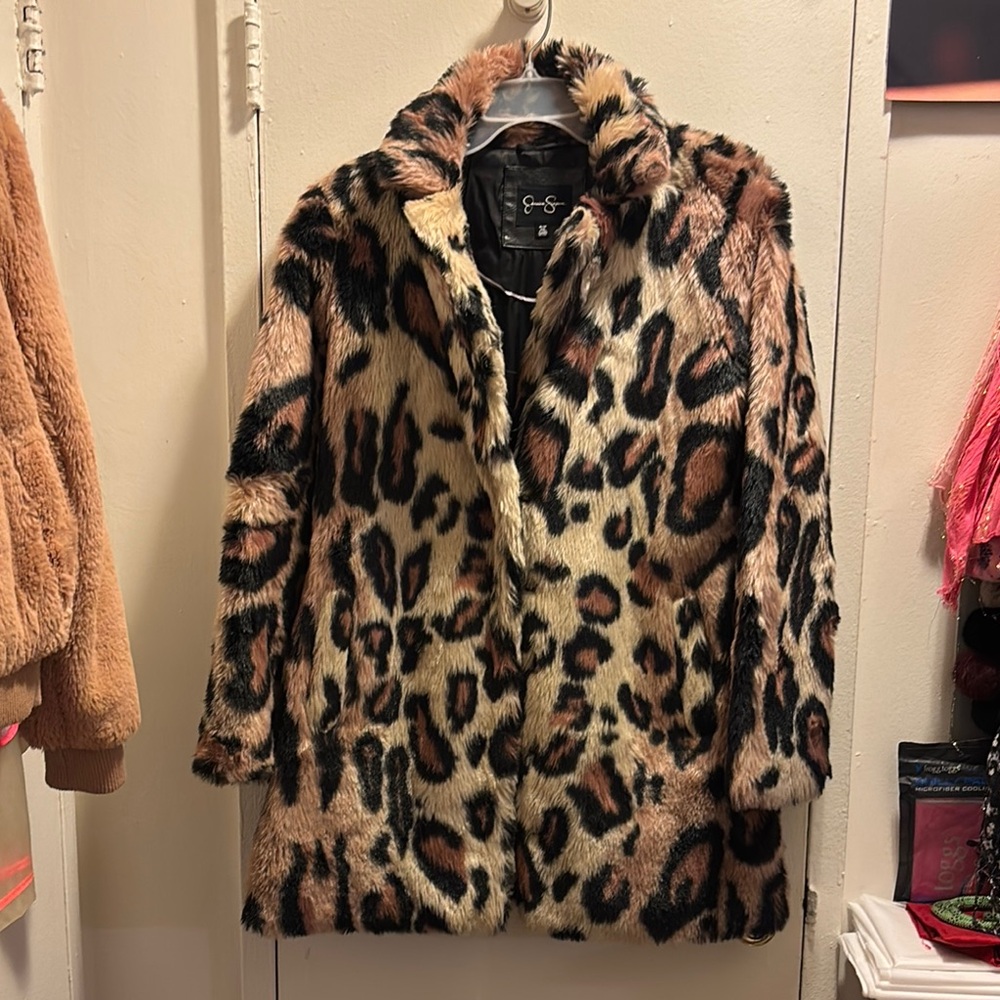 Jessica Simpson Leopard Print Faux Fur Coat